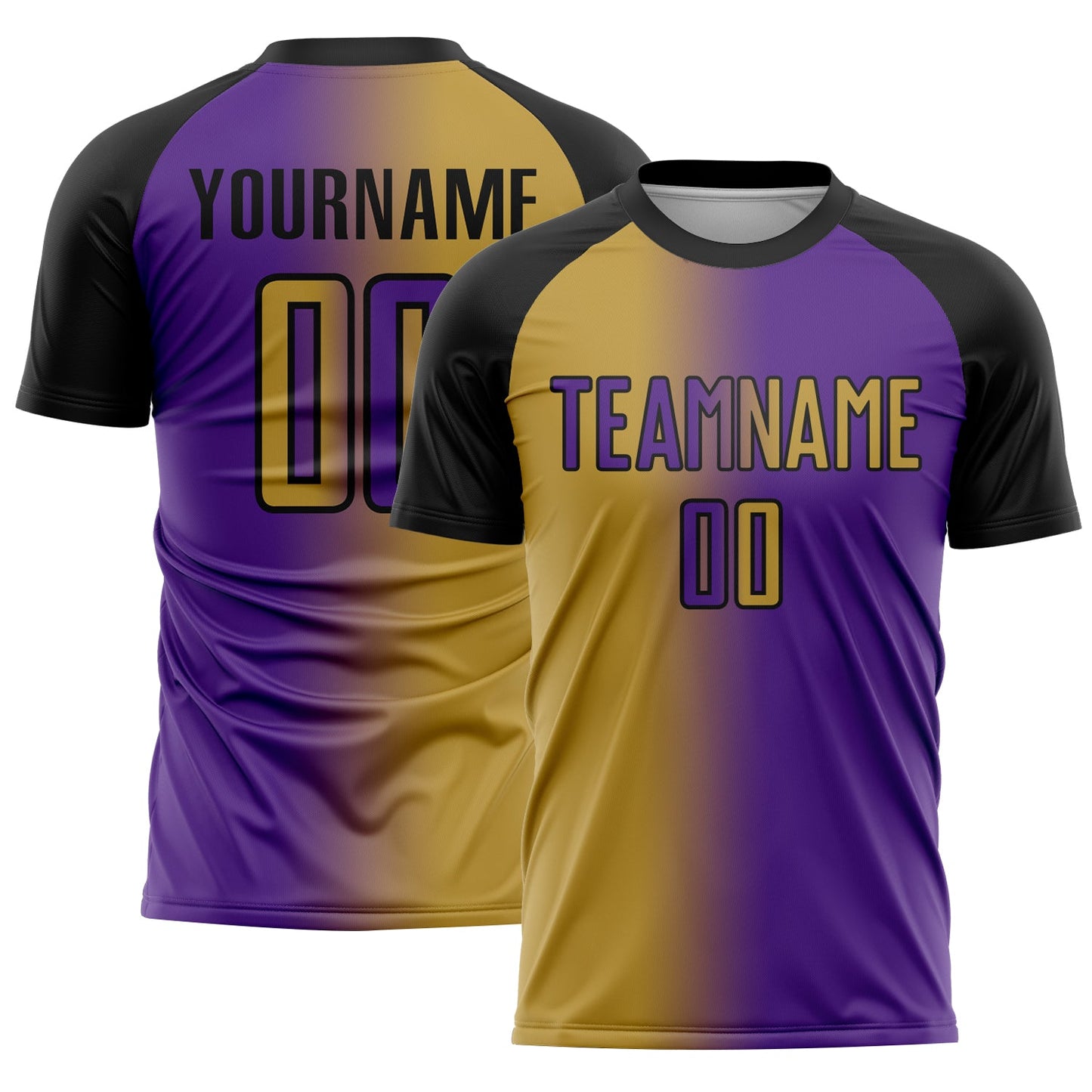 Custom Purple Old Gold-Black Sublimation Gradient Fashion Soccer Uniform Jersey - Main View