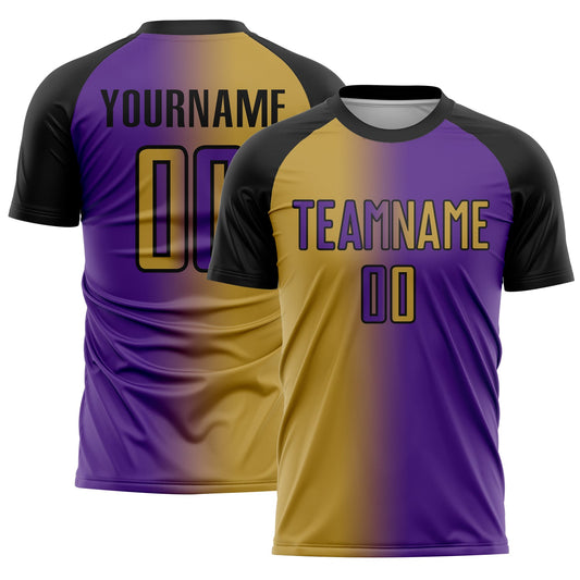Custom Purple Old Gold-Black Sublimation Gradient Fashion Soccer Uniform Jersey - Main View