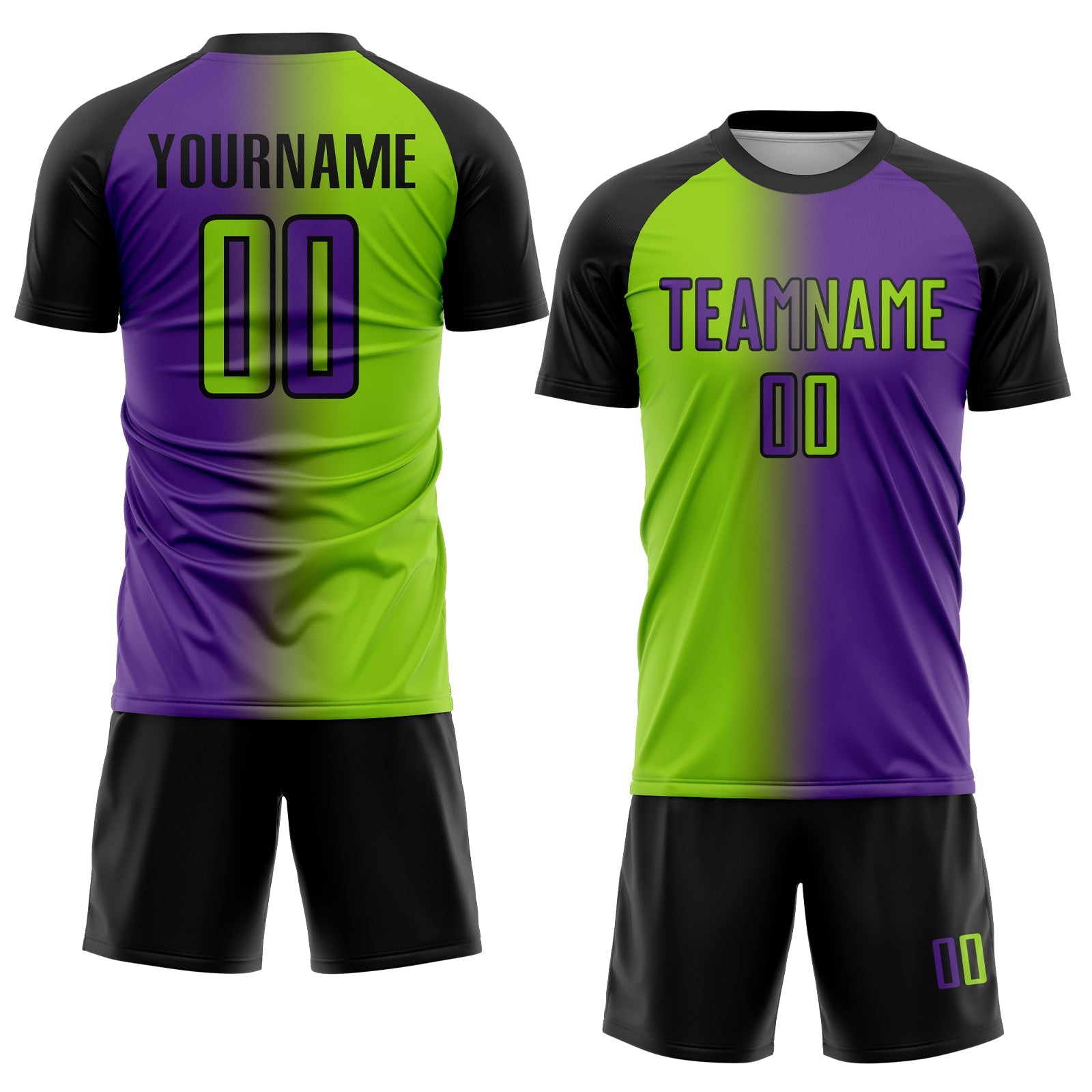 Custom Purple Neon Green-Black Sublimation Gradient Fashion Soccer Uniform Jersey view 2