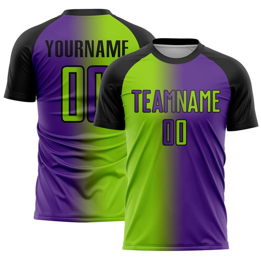 Custom Purple Neon Green-Black Sublimation Gradient Fashion Soccer Uniform Jersey - Main View