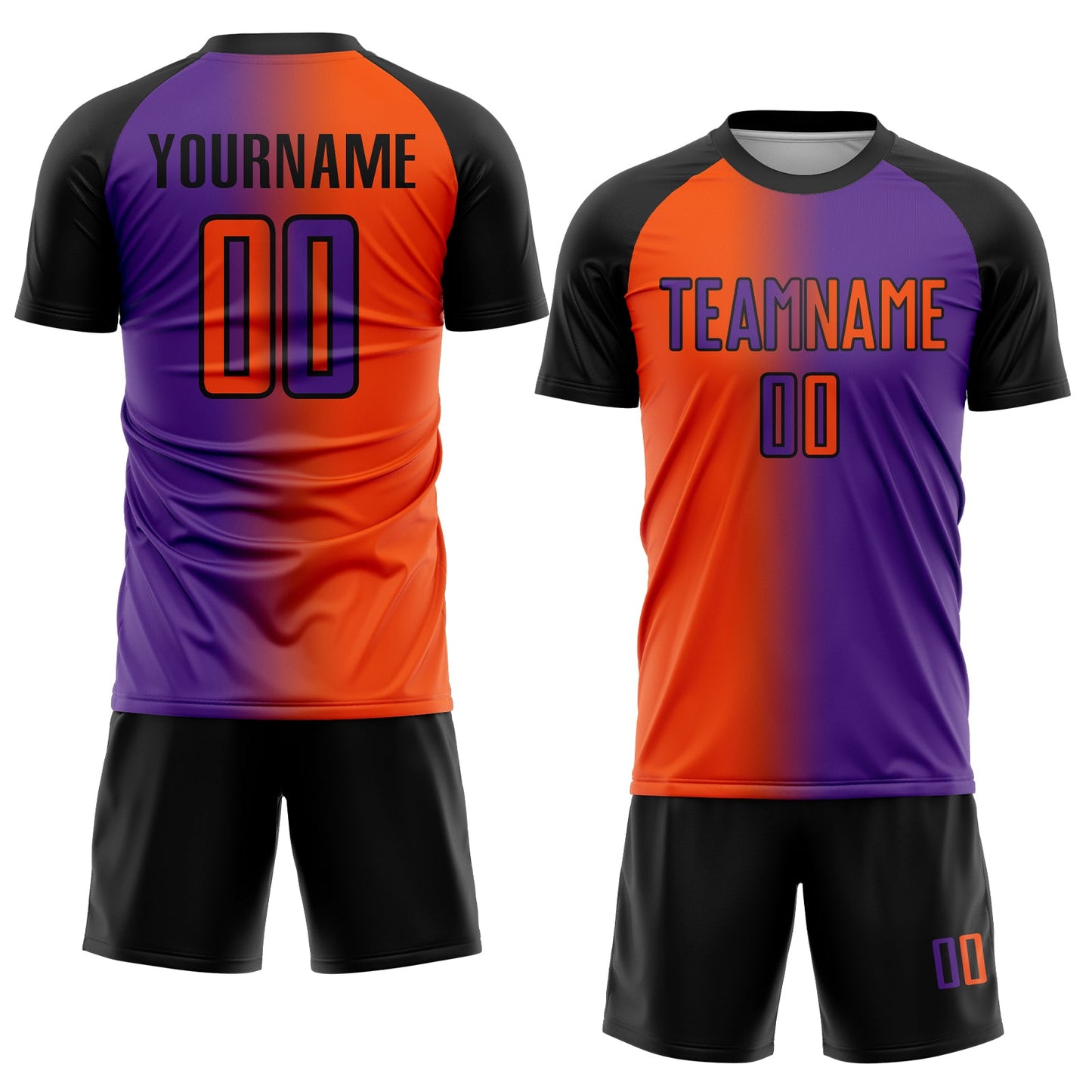 Custom Purple Orange-Black Sublimation Gradient Fashion Soccer Uniform Jersey view 2