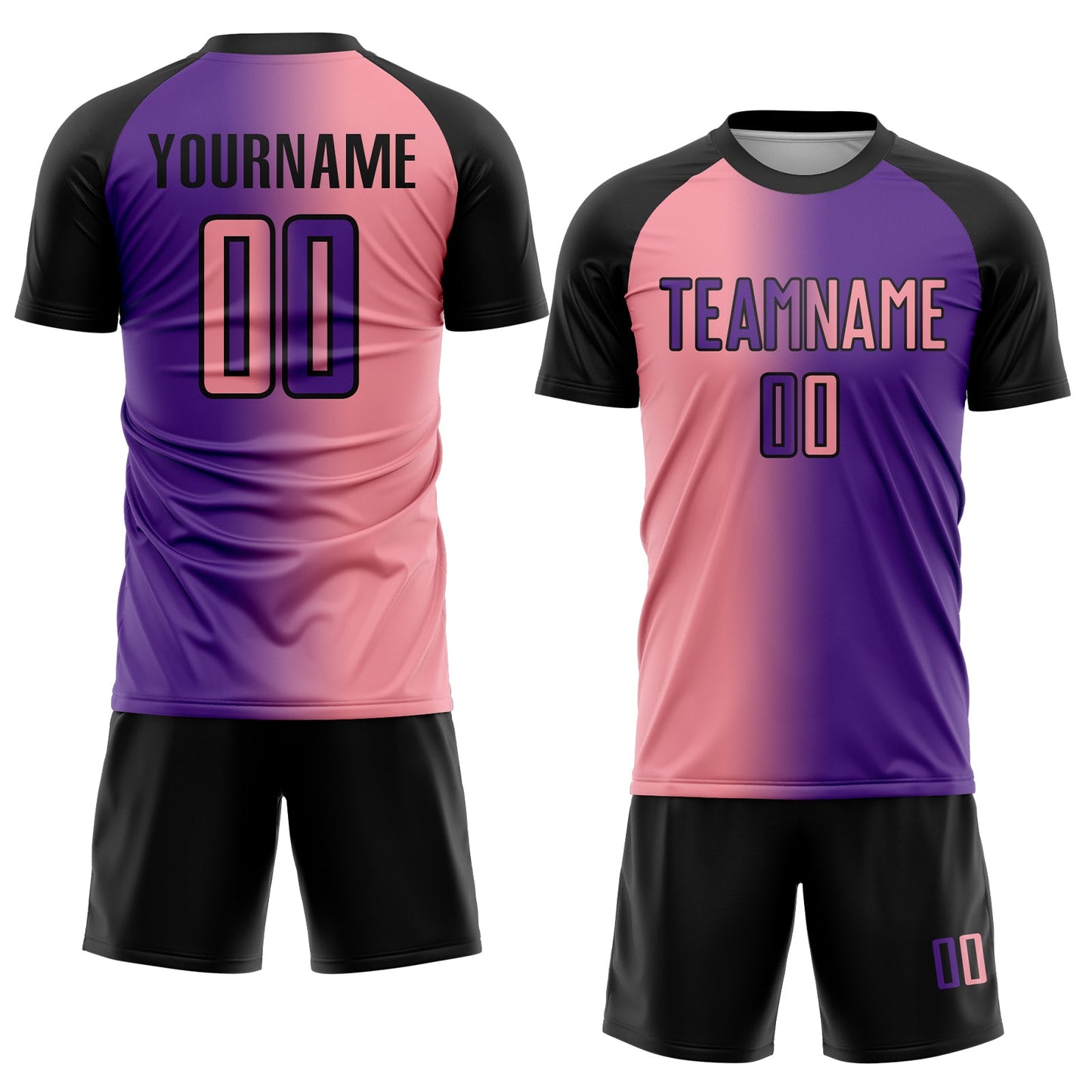 Custom Purple Medium Pink-Black Sublimation Gradient Fashion Soccer Uniform Jersey view 2