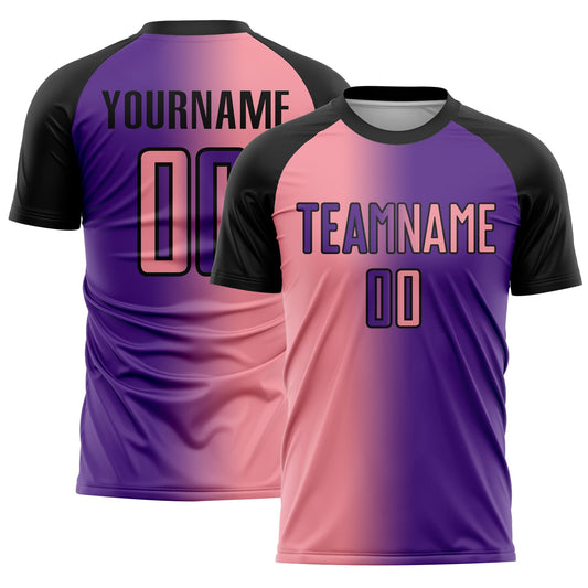 Custom Purple Medium Pink-Black Sublimation Gradient Fashion Soccer Uniform Jersey - Main View