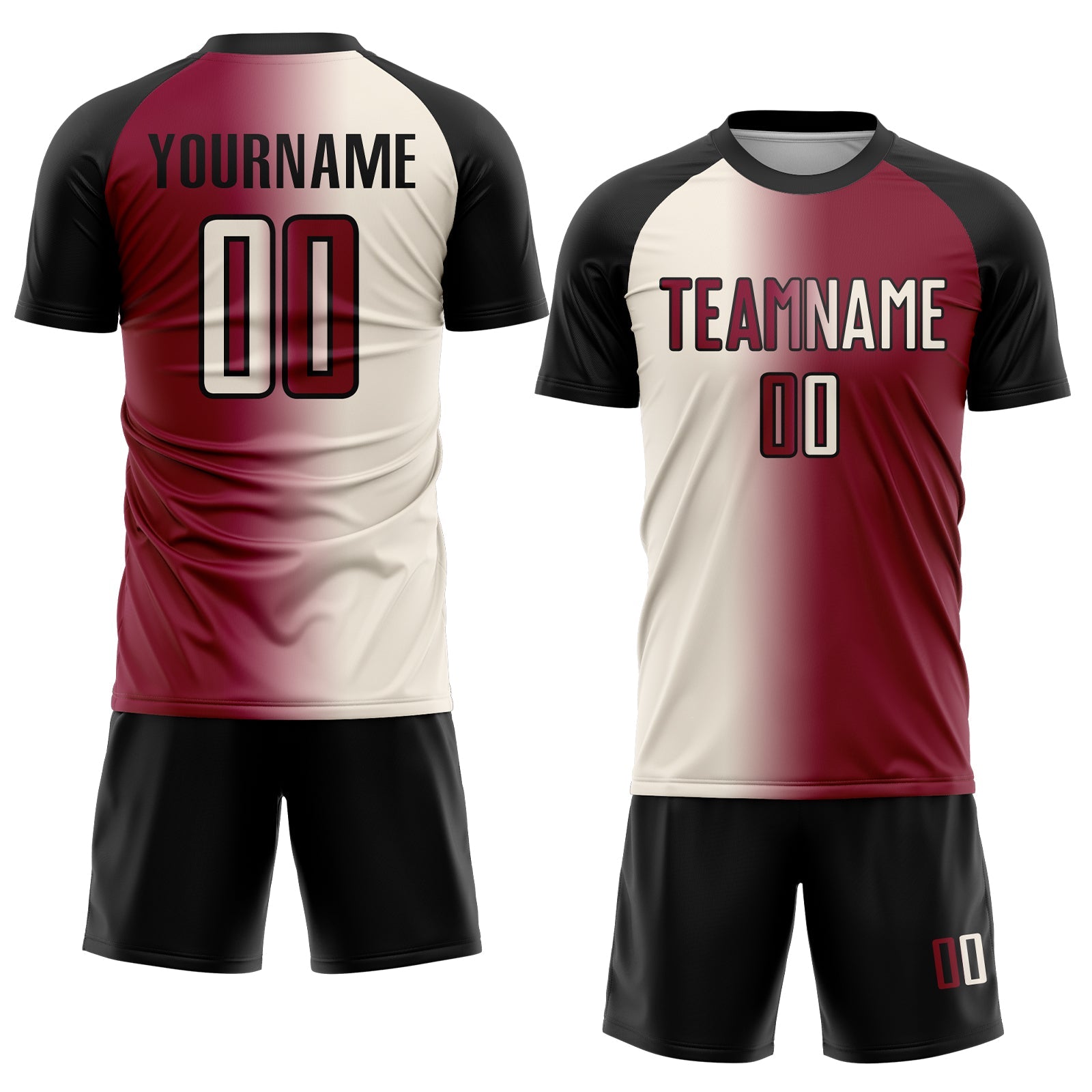 Custom Maroon Cream-Black Sublimation Gradient Fashion Soccer Uniform Jersey view 2