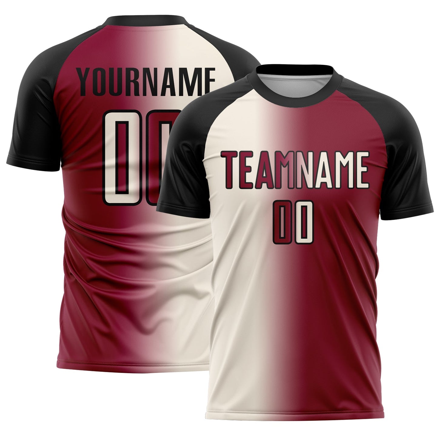 Custom Maroon Cream-Black Sublimation Gradient Fashion Soccer Uniform Jersey - Main View