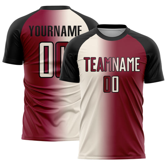 Custom Maroon Cream-Black Sublimation Gradient Fashion Soccer Uniform Jersey - Main View