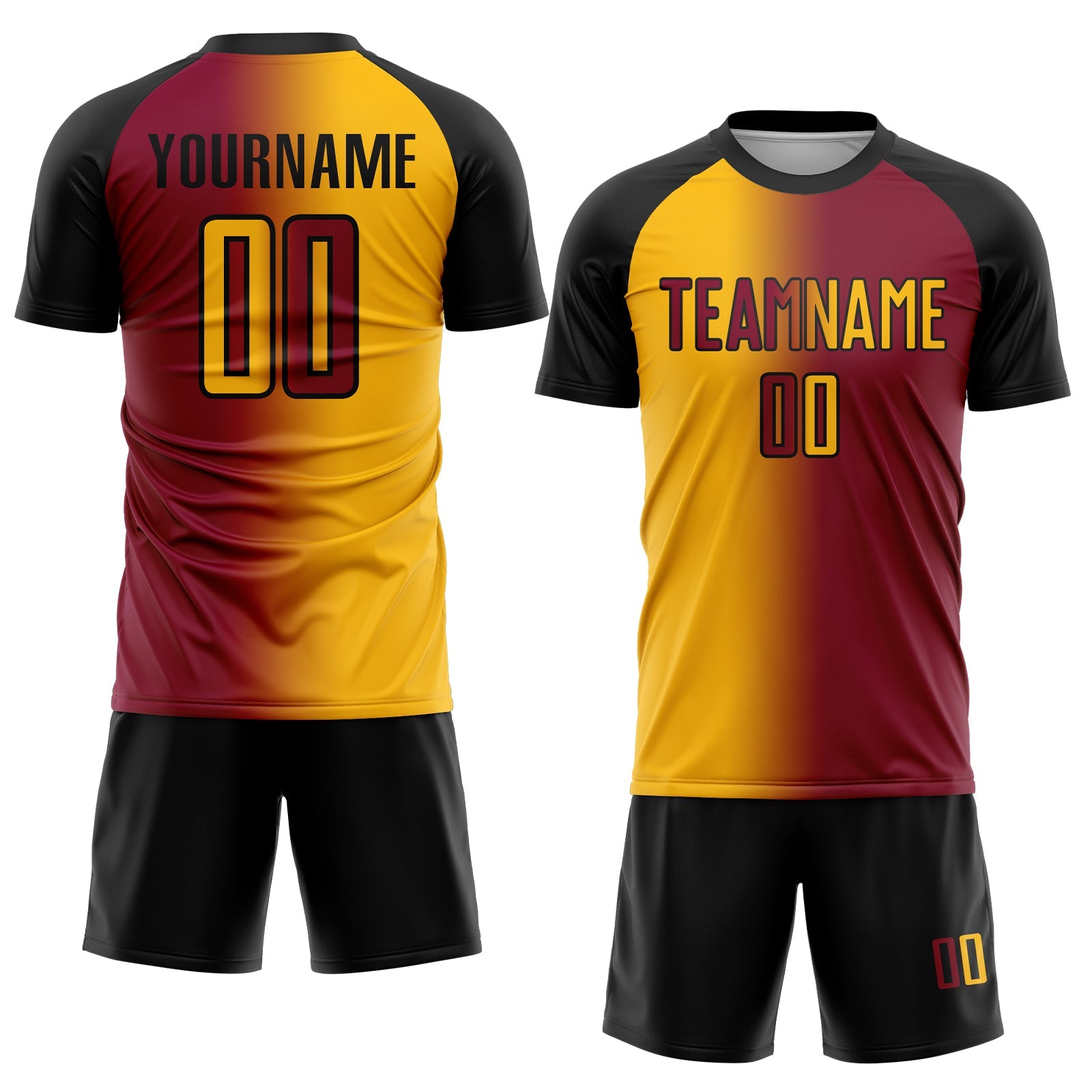 Custom Maroon Gold-Black Sublimation Gradient Fashion Soccer Uniform Jersey view 2