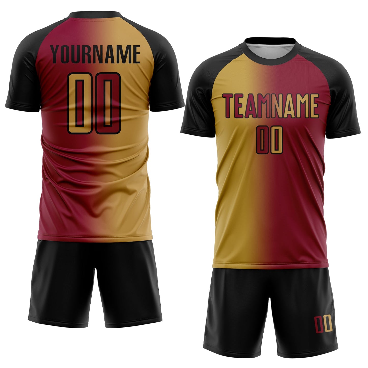 Custom Maroon Old Gold-Black Sublimation Gradient Fashion Soccer Uniform Jersey view 2