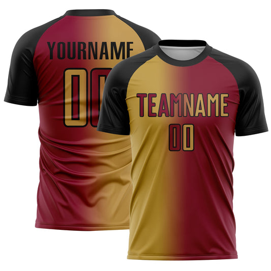 Custom Maroon Old Gold-Black Sublimation Gradient Fashion Soccer Uniform Jersey - Main View