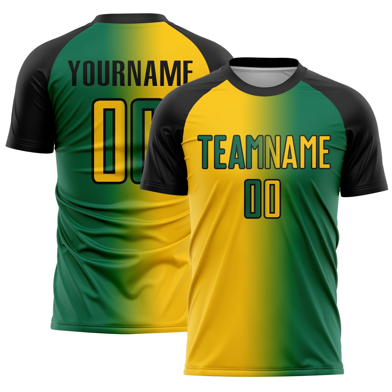 Custom Kelly Green Yellow-Black Sublimation Gradient Fashion Soccer Uniform Jersey - Main View