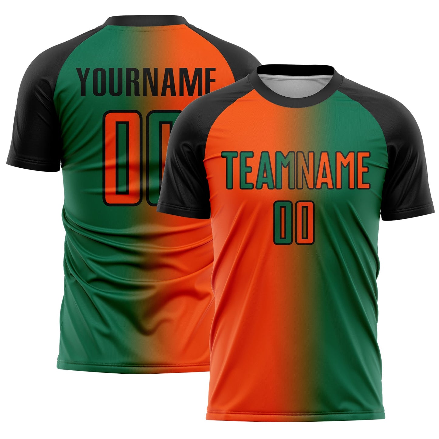 Custom Kelly Green Orange-Black Sublimation Gradient Fashion Soccer Uniform Jersey - Main View