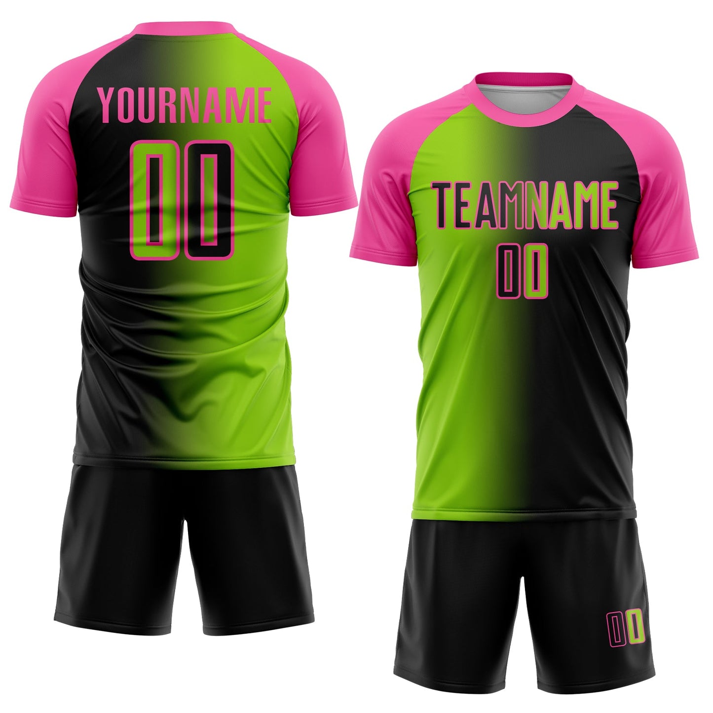 Custom Black Neon Green-Pink Sublimation Gradient Fashion Soccer Uniform Jersey view 2