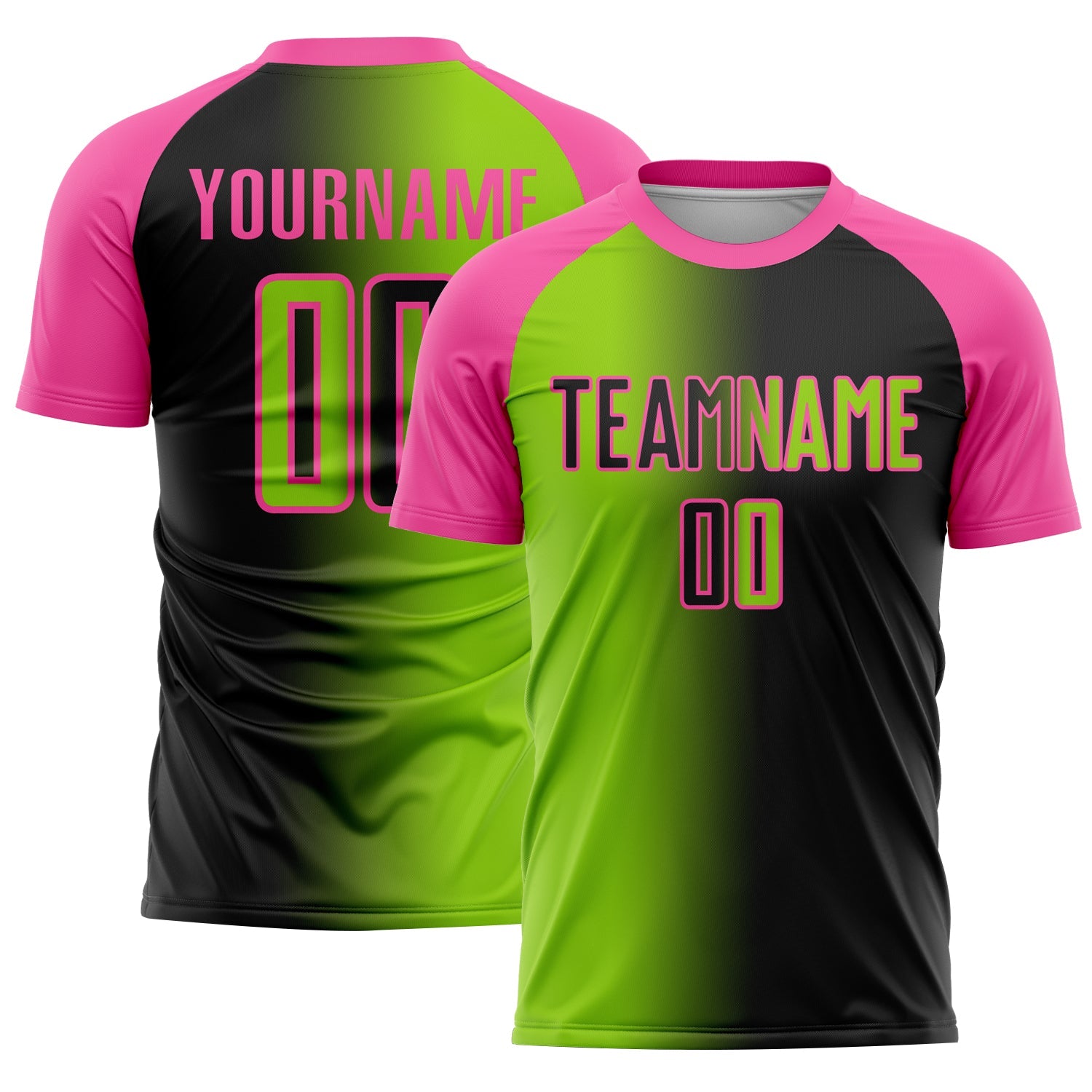Custom Black Neon Green-Pink Sublimation Gradient Fashion Soccer Uniform Jersey - Main View