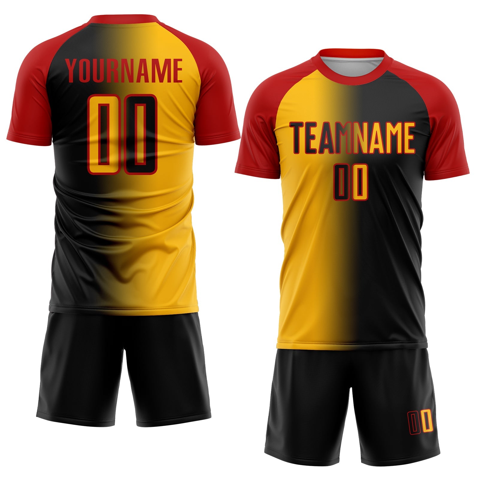 Custom Black Gold-Red Sublimation Gradient Fashion Soccer Uniform Jersey view 2
