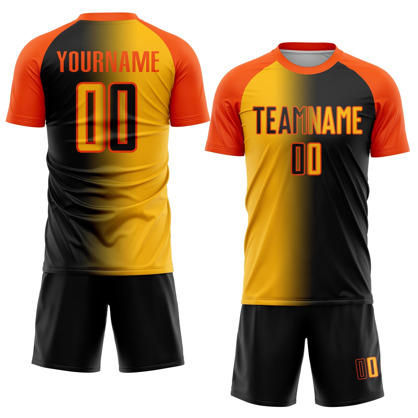 Custom Black Gold-Orange Sublimation Gradient Fashion Soccer Uniform Jersey view 2
