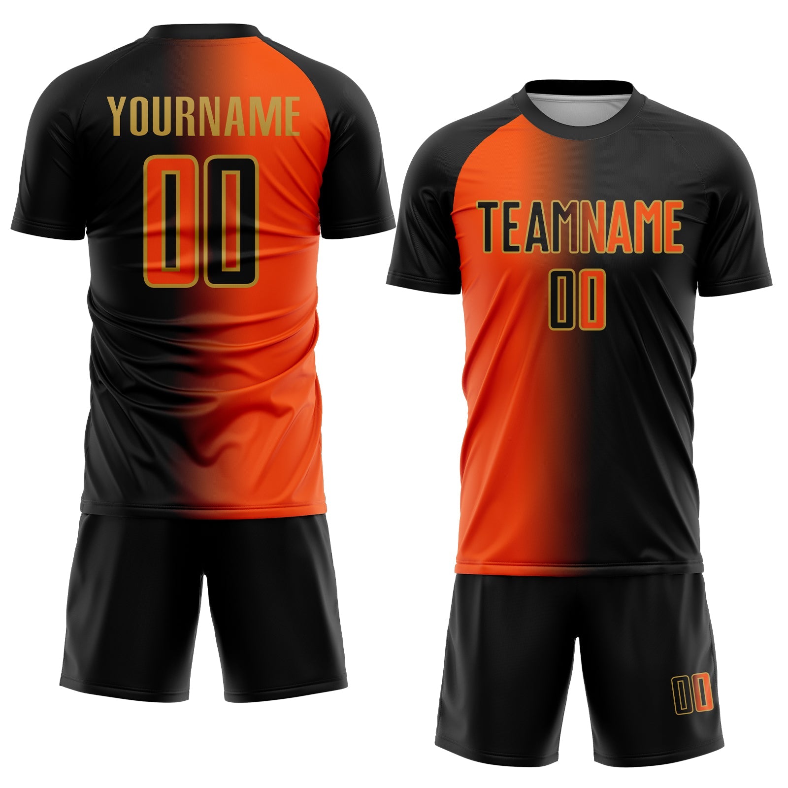 Custom Black Orange-Old Gold Sublimation Gradient Fashion Soccer Uniform Jersey view 2