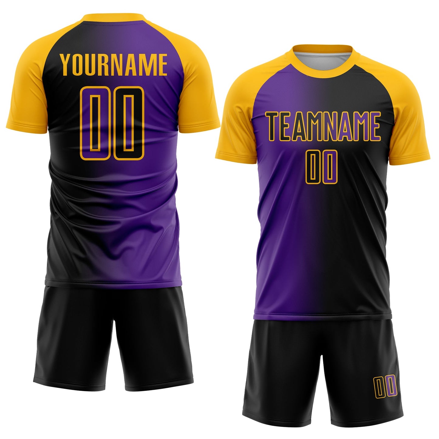 Custom Black Purple-Gold Sublimation Gradient Fashion Soccer Uniform Jersey view 2