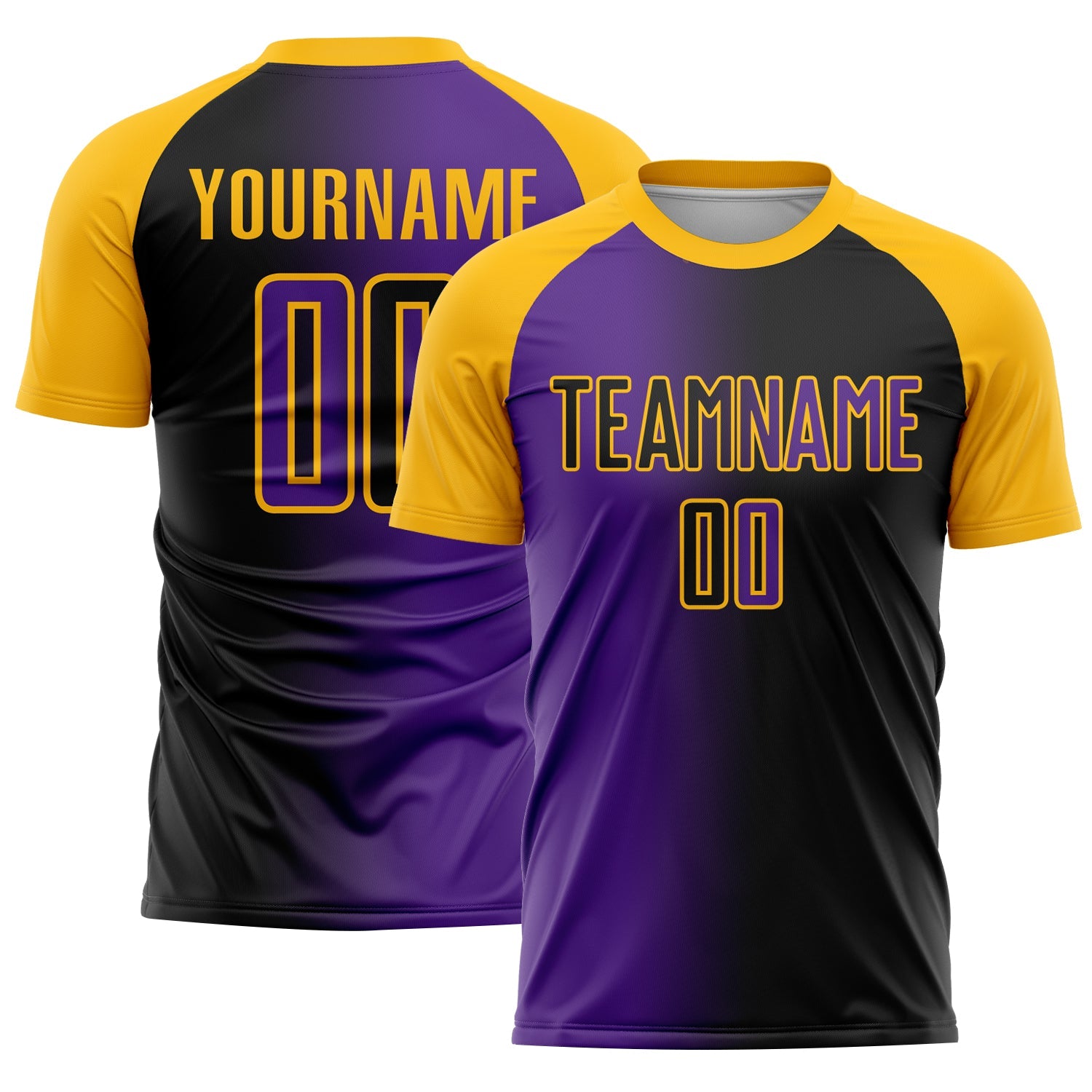 Custom Black Purple-Gold Sublimation Gradient Fashion Soccer Uniform Jersey - Main View