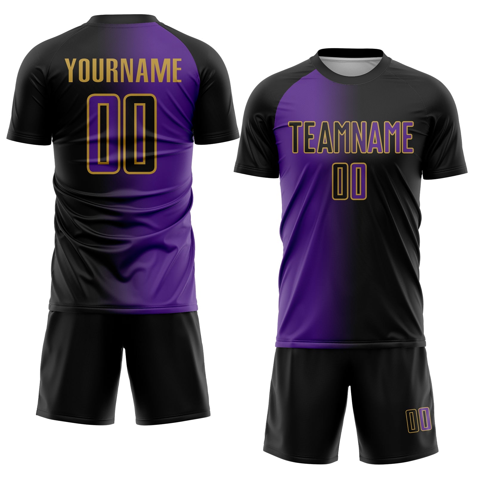 Custom Black Purple-Old Gold Sublimation Gradient Fashion Soccer Uniform Jersey view 2