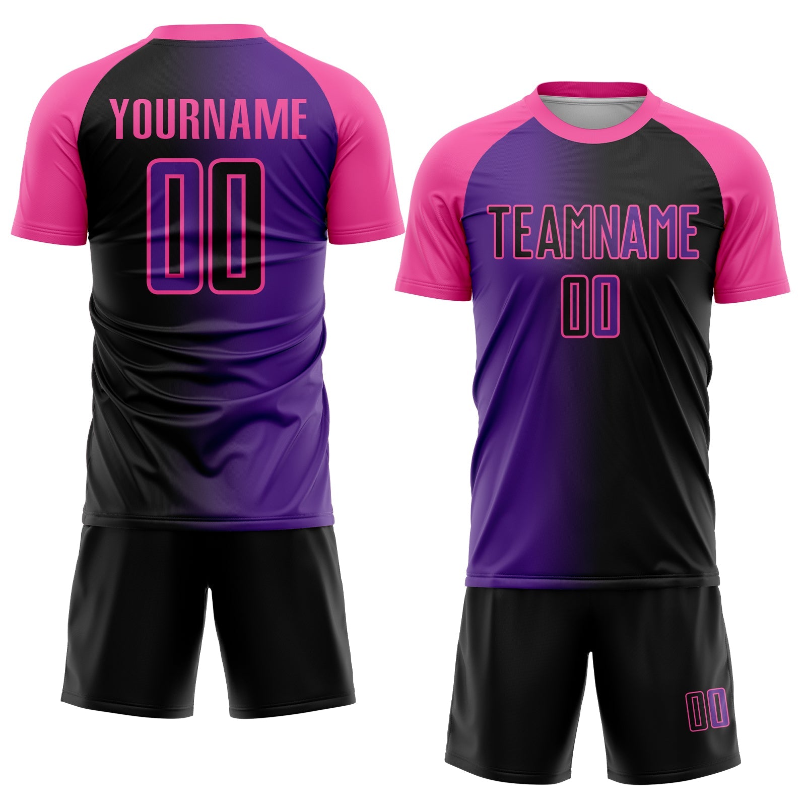 Custom Black Purple-Pink Sublimation Gradient Fashion Soccer Uniform Jersey view 2