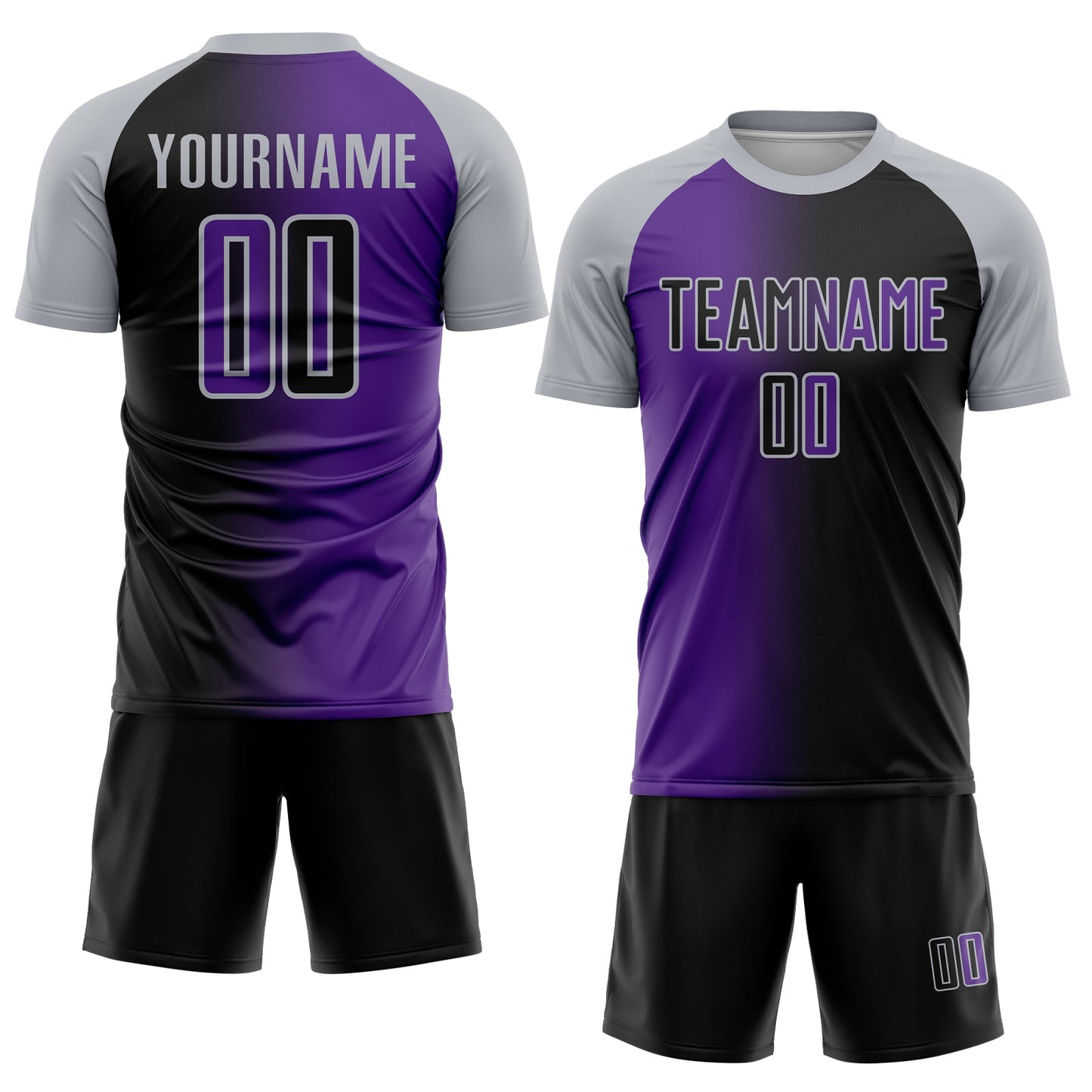 Custom Black Purple-Gray Sublimation Gradient Fashion Soccer Uniform Jersey view 2