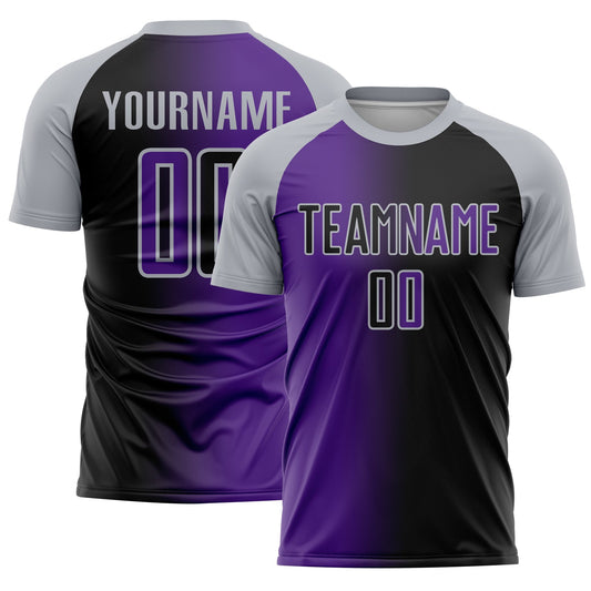 Custom Black Purple-Gray Sublimation Gradient Fashion Soccer Uniform Jersey - Main View