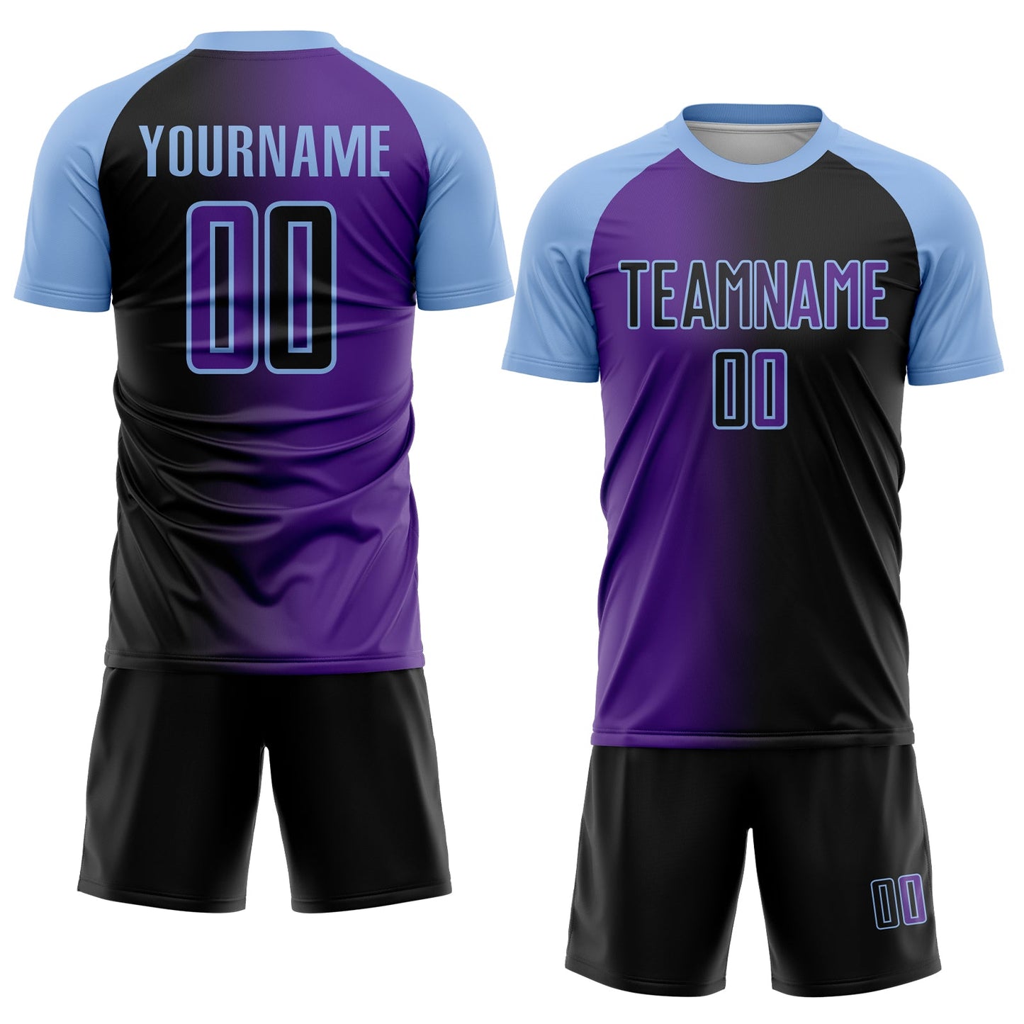 Custom Black Purple-Light Blue Sublimation Gradient Fashion Soccer Uniform Jersey view 2