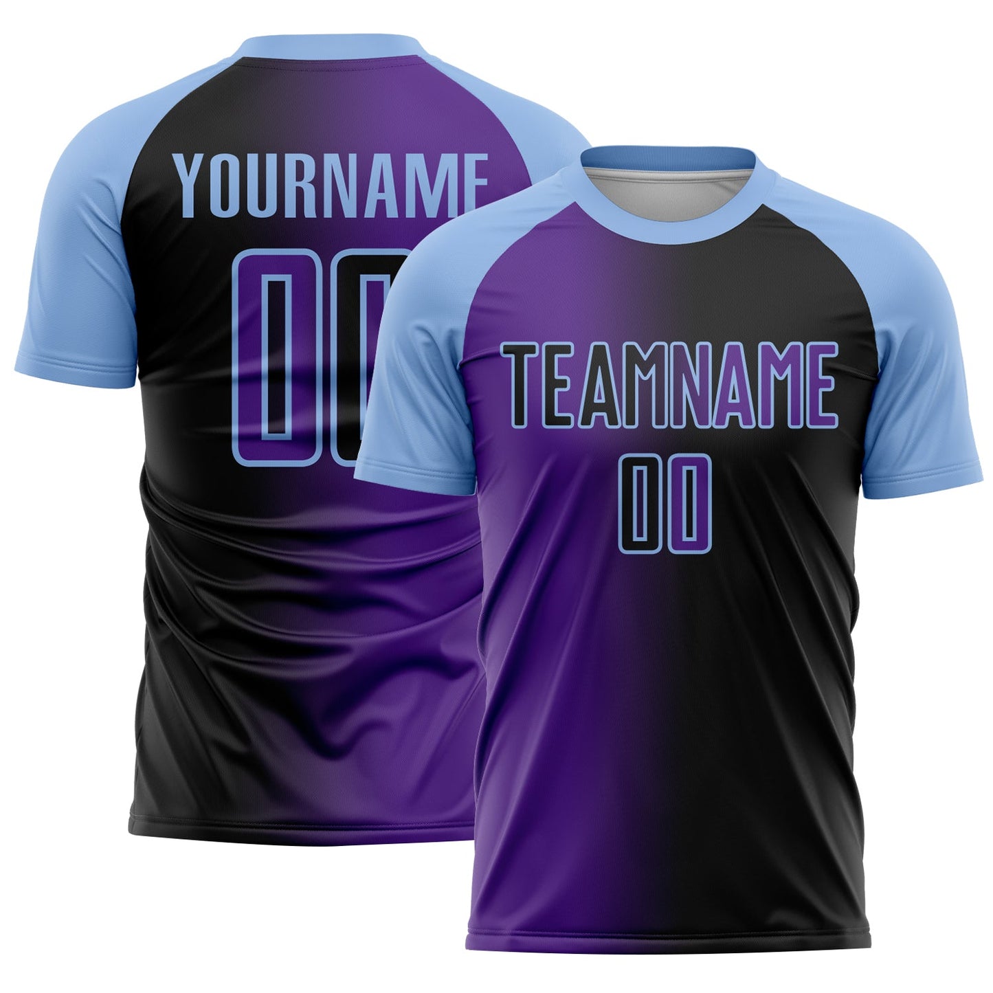 Custom Black Purple-Light Blue Sublimation Gradient Fashion Soccer Uniform Jersey - Main View