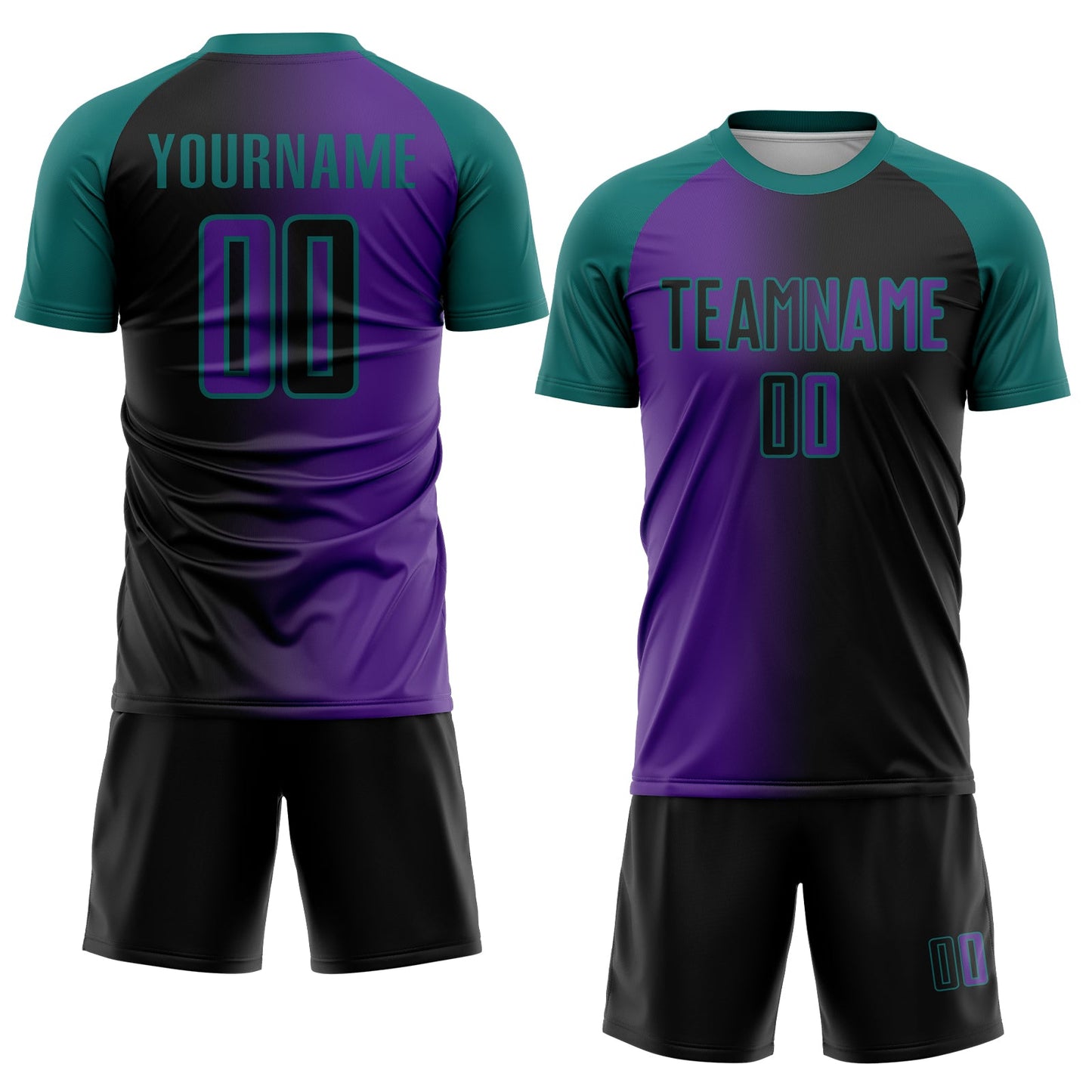 Custom Black Purple-Teal Sublimation Gradient Fashion Soccer Uniform Jersey view 4