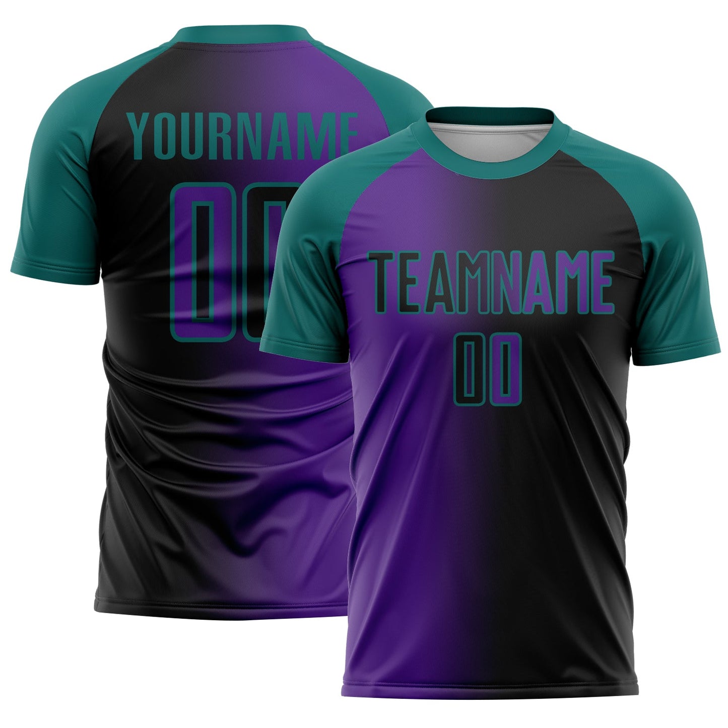 Custom Black Purple-Teal Sublimation Gradient Fashion Soccer Uniform Jersey - Main View
