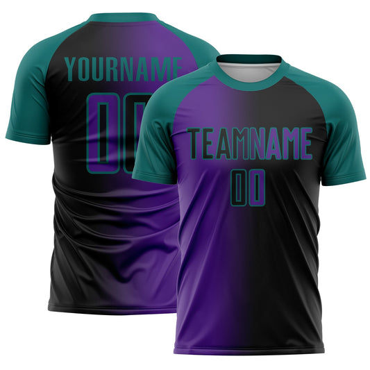 Custom Black Purple-Teal Sublimation Gradient Fashion Soccer Uniform Jersey - Main View