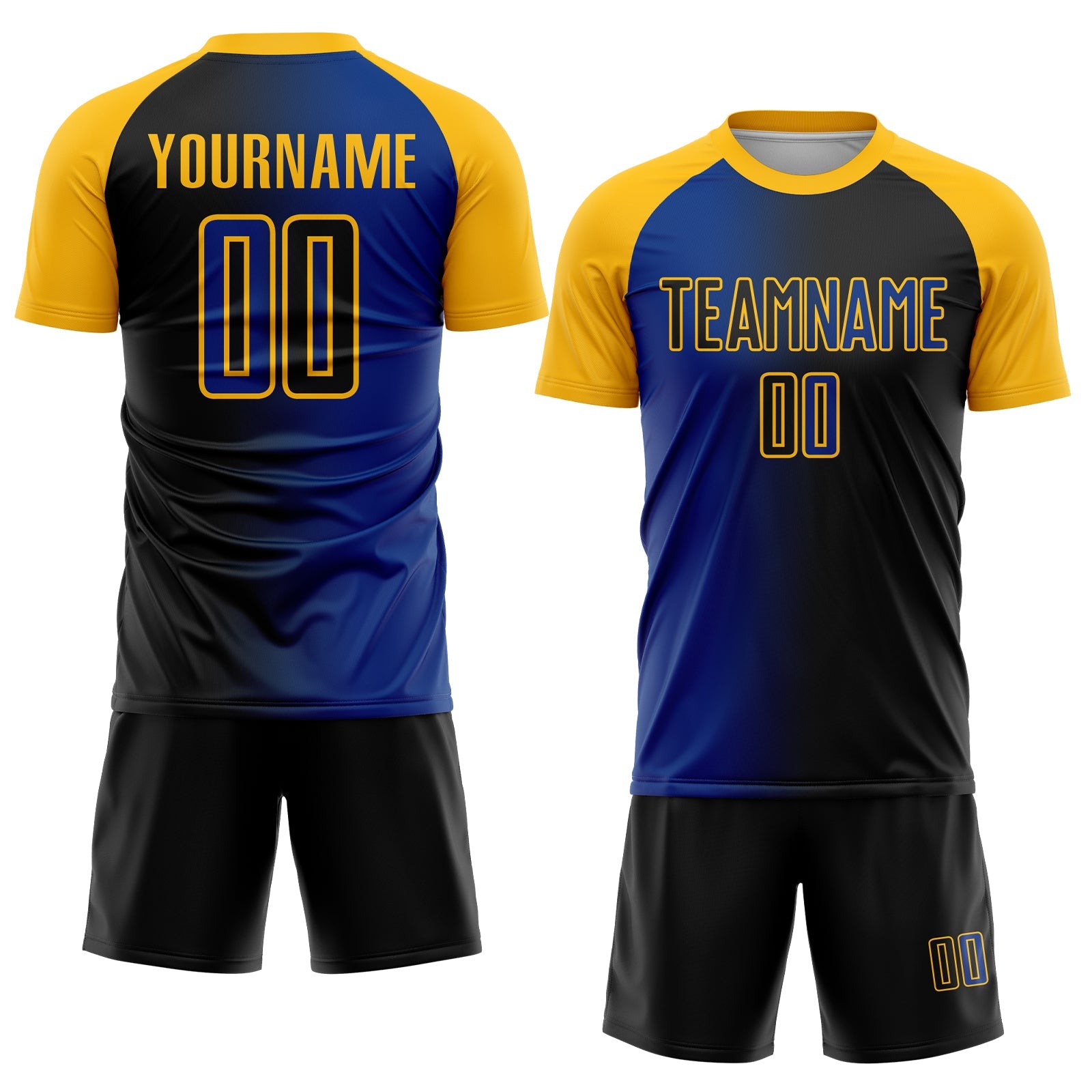 Custom Black Royal-Gold Sublimation Gradient Fashion Soccer Uniform Jersey view 2