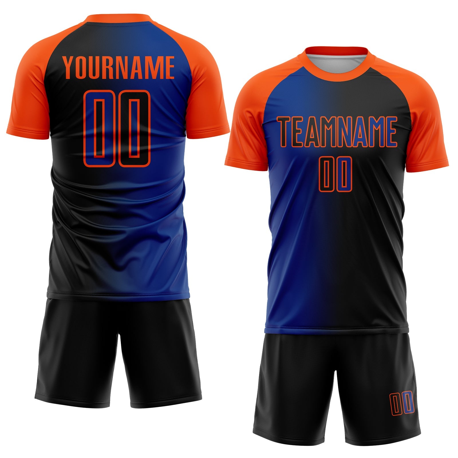 Custom Black Royal-Orange Sublimation Gradient Fashion Soccer Uniform Jersey view 2