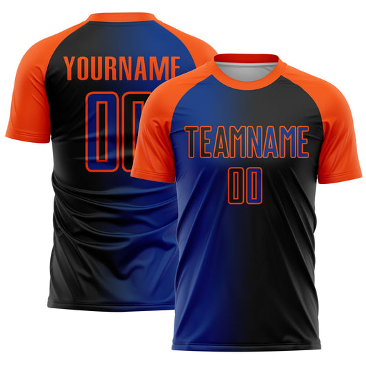 Custom Black Royal-Orange Sublimation Gradient Fashion Soccer Uniform Jersey - Main View