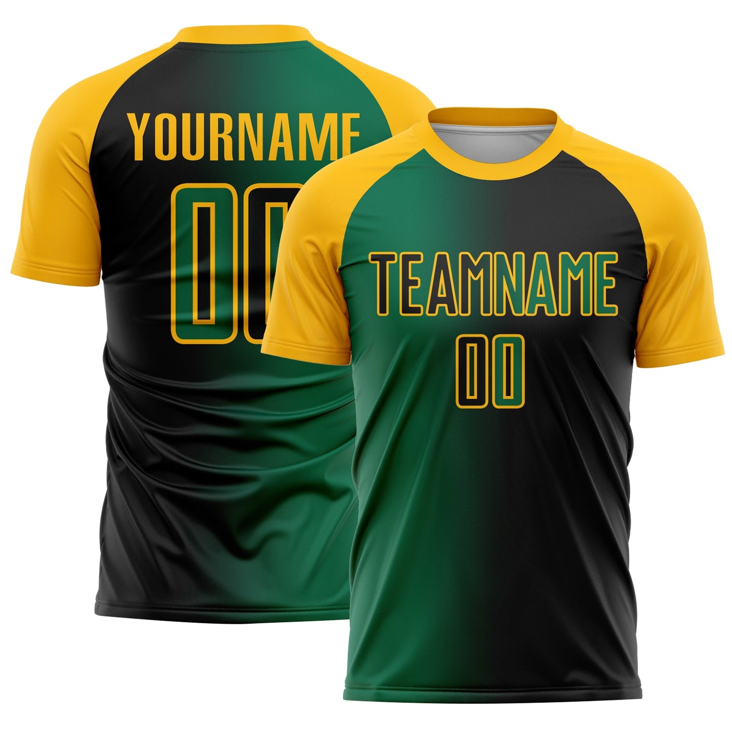 Custom Black Kelly Green-Gold Sublimation Gradient Fashion Soccer Uniform Jersey - Main View