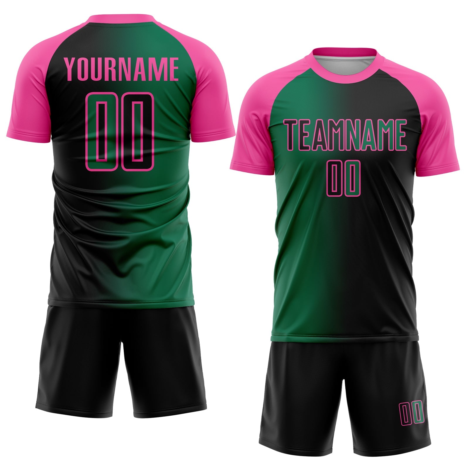 Custom Black Kelly Green-Pink Sublimation Gradient Fashion Soccer Uniform Jersey view 2