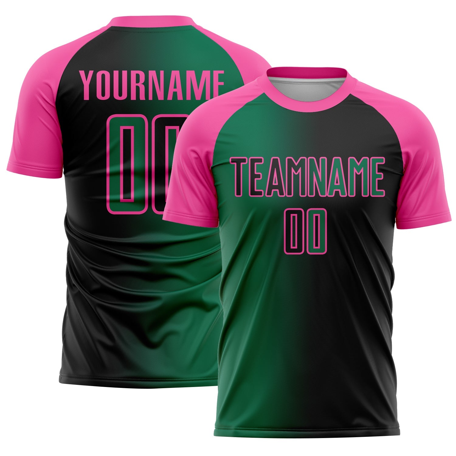 Custom Black Kelly Green-Pink Sublimation Gradient Fashion Soccer Uniform Jersey - Main View