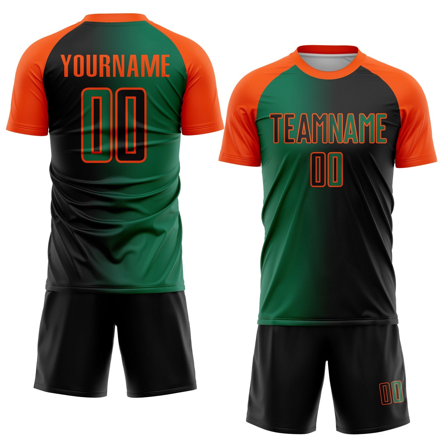 Custom Black Kelly Green-Orange Sublimation Gradient Fashion Soccer Uniform Jersey view 2