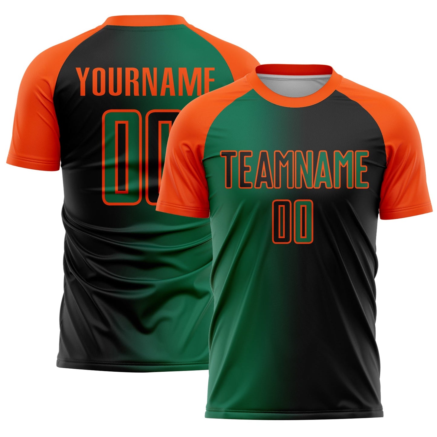 Custom Black Kelly Green-Orange Sublimation Gradient Fashion Soccer Uniform Jersey - Main View