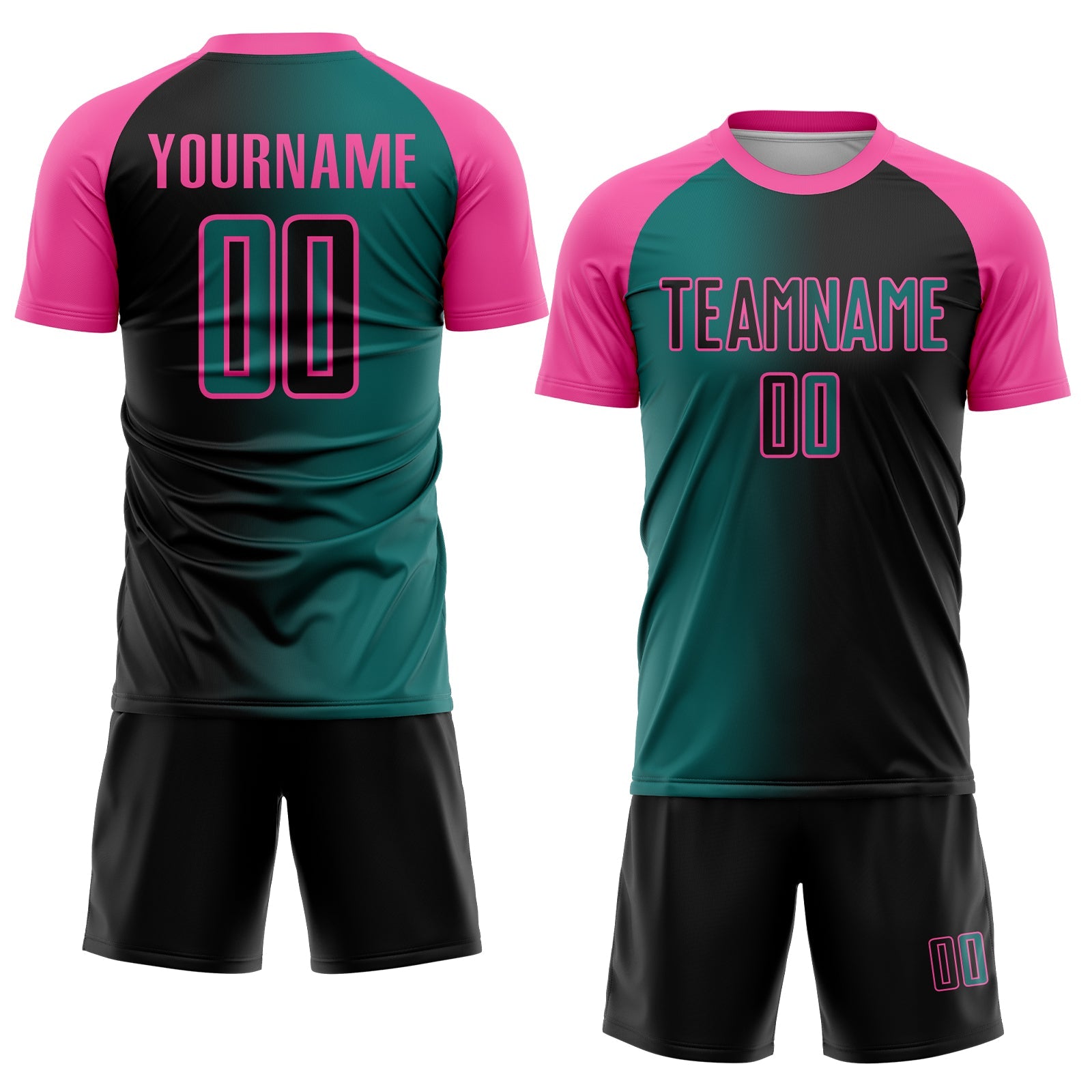 Custom Black Teal-Pink Sublimation Gradient Fashion Soccer Uniform Jersey view 2