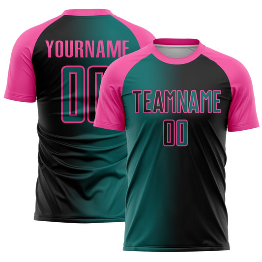 Custom Black Teal-Pink Sublimation Gradient Fashion Soccer Uniform Jersey - Main View