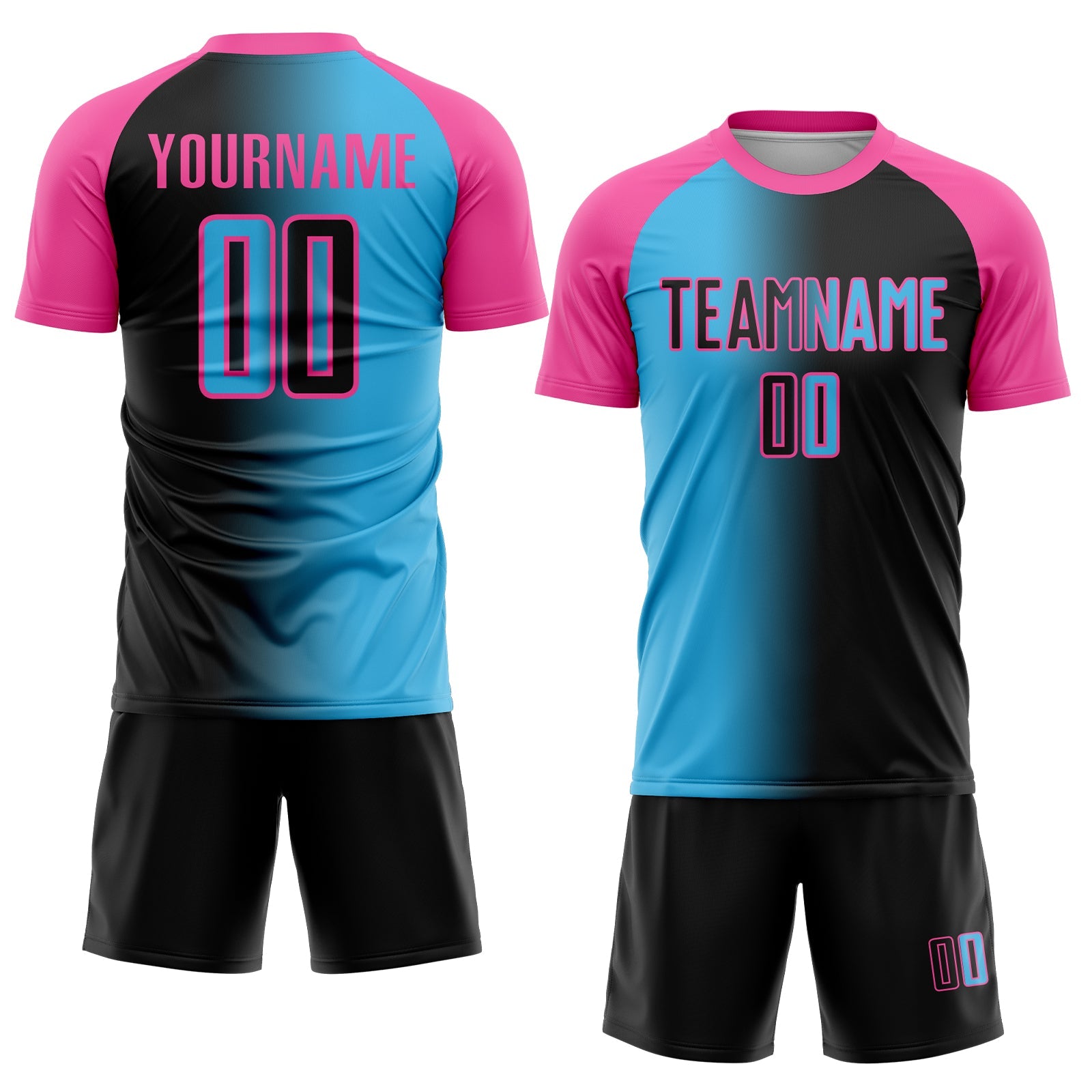 Custom Black Sky Blue-Pink Sublimation Gradient Fashion Soccer Uniform Jersey view 2