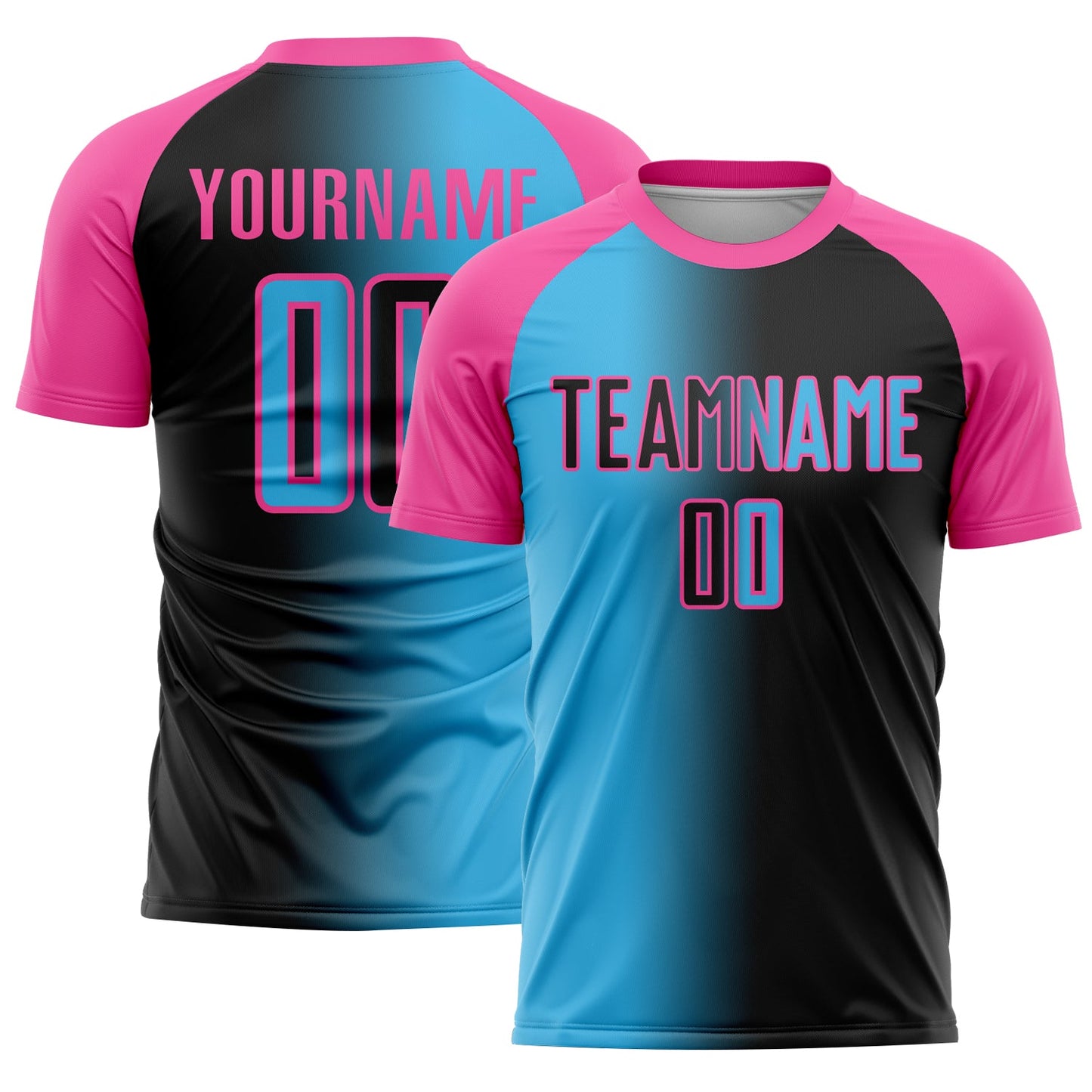 Custom Black Sky Blue-Pink Sublimation Gradient Fashion Soccer Uniform Jersey - Main View