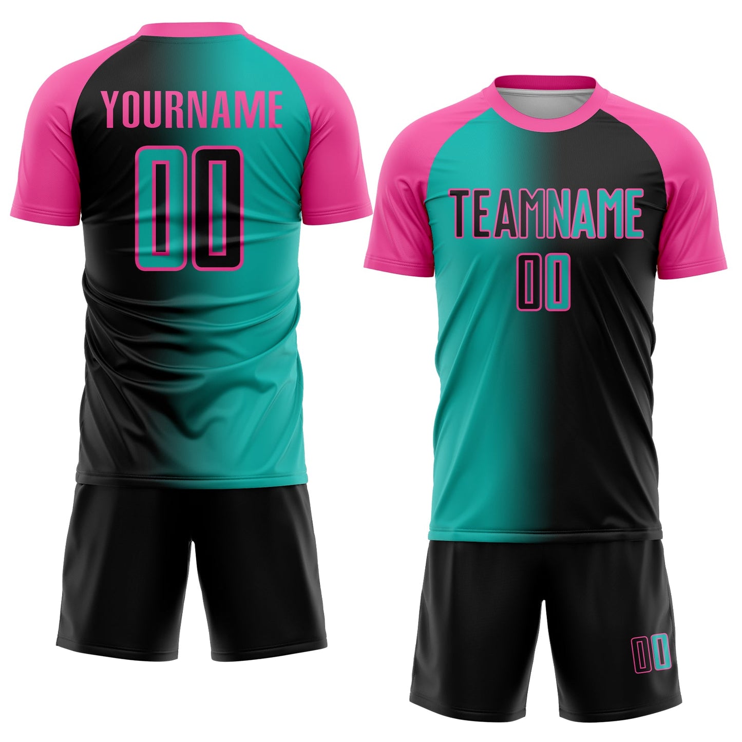 Custom Black Aqua-Pink Sublimation Gradient Fashion Soccer Uniform Jersey view 2