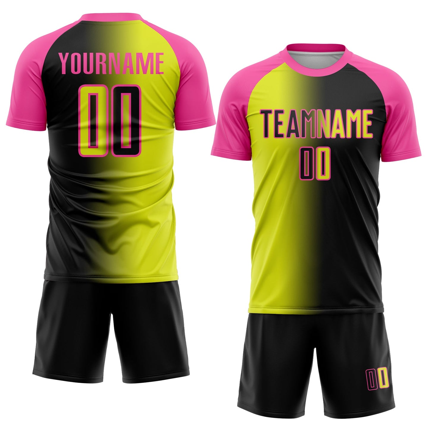 Custom Black Neon Yellow-Pink Sublimation Gradient Fashion Soccer Uniform Jersey view 2