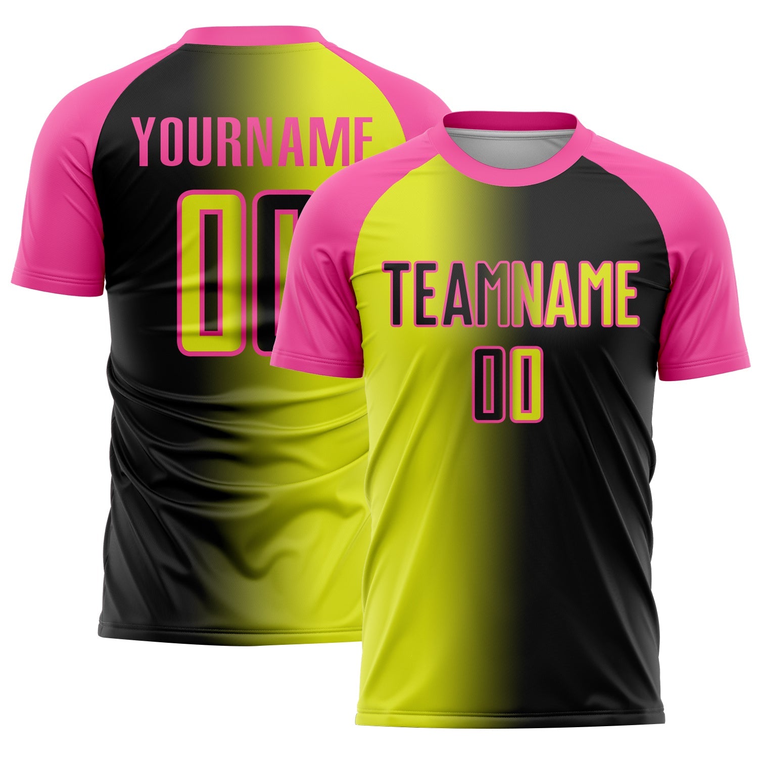 Custom Black Neon Yellow-Pink Sublimation Gradient Fashion Soccer Uniform Jersey - Main View