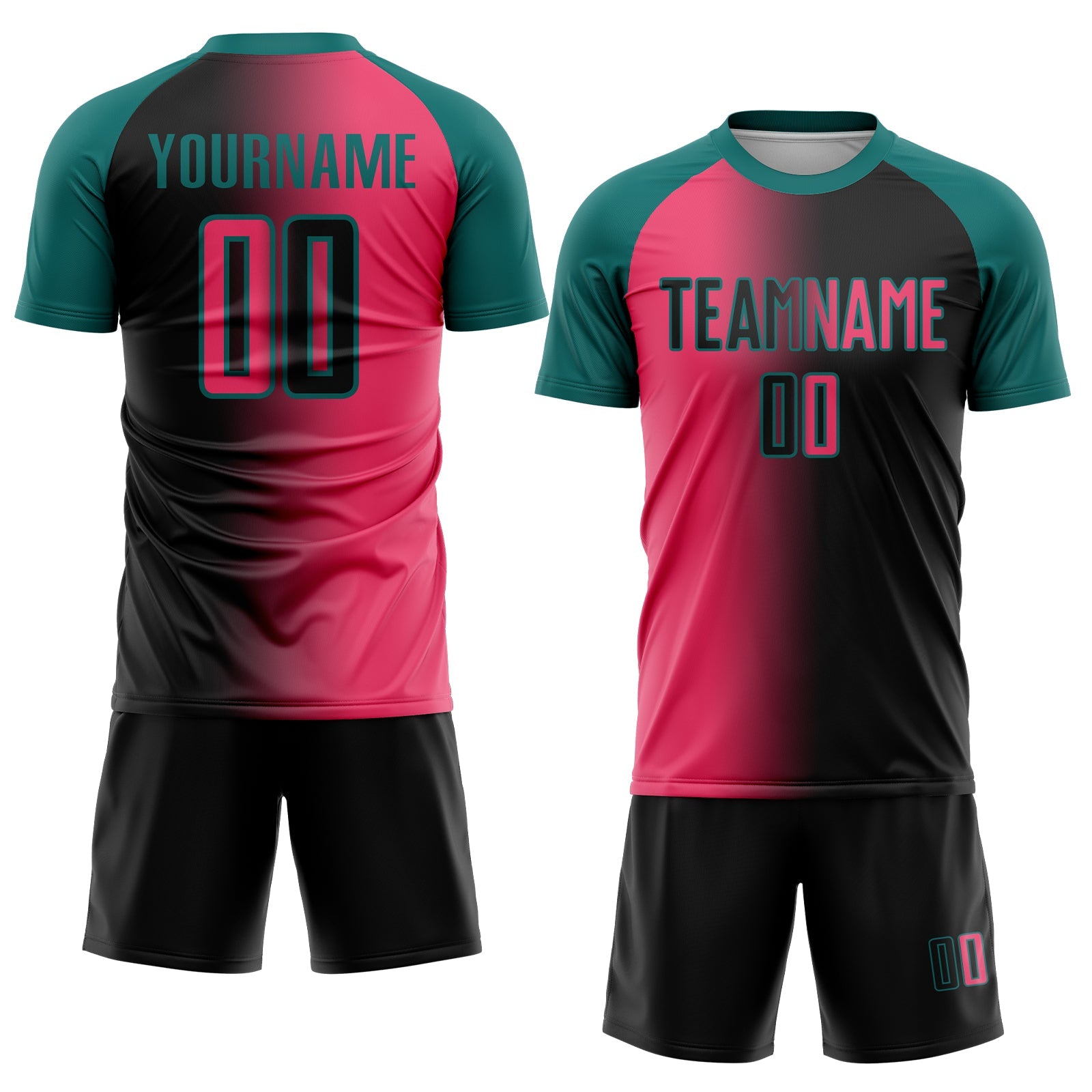 Custom Black Neon Pink-Teal Sublimation Gradient Fashion Soccer Uniform Jersey view 2