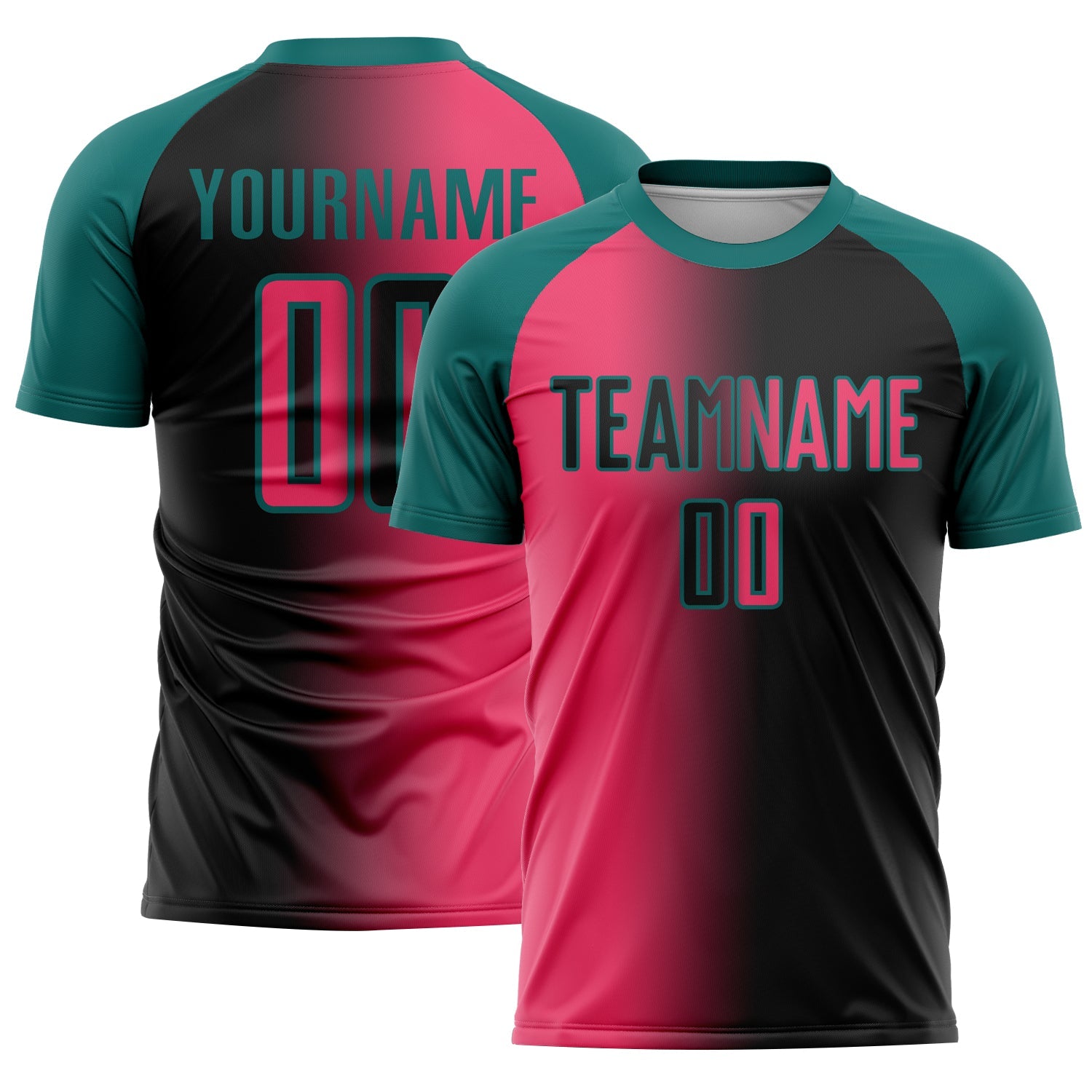 Custom Black Neon Pink-Teal Sublimation Gradient Fashion Soccer Uniform Jersey - Main View
