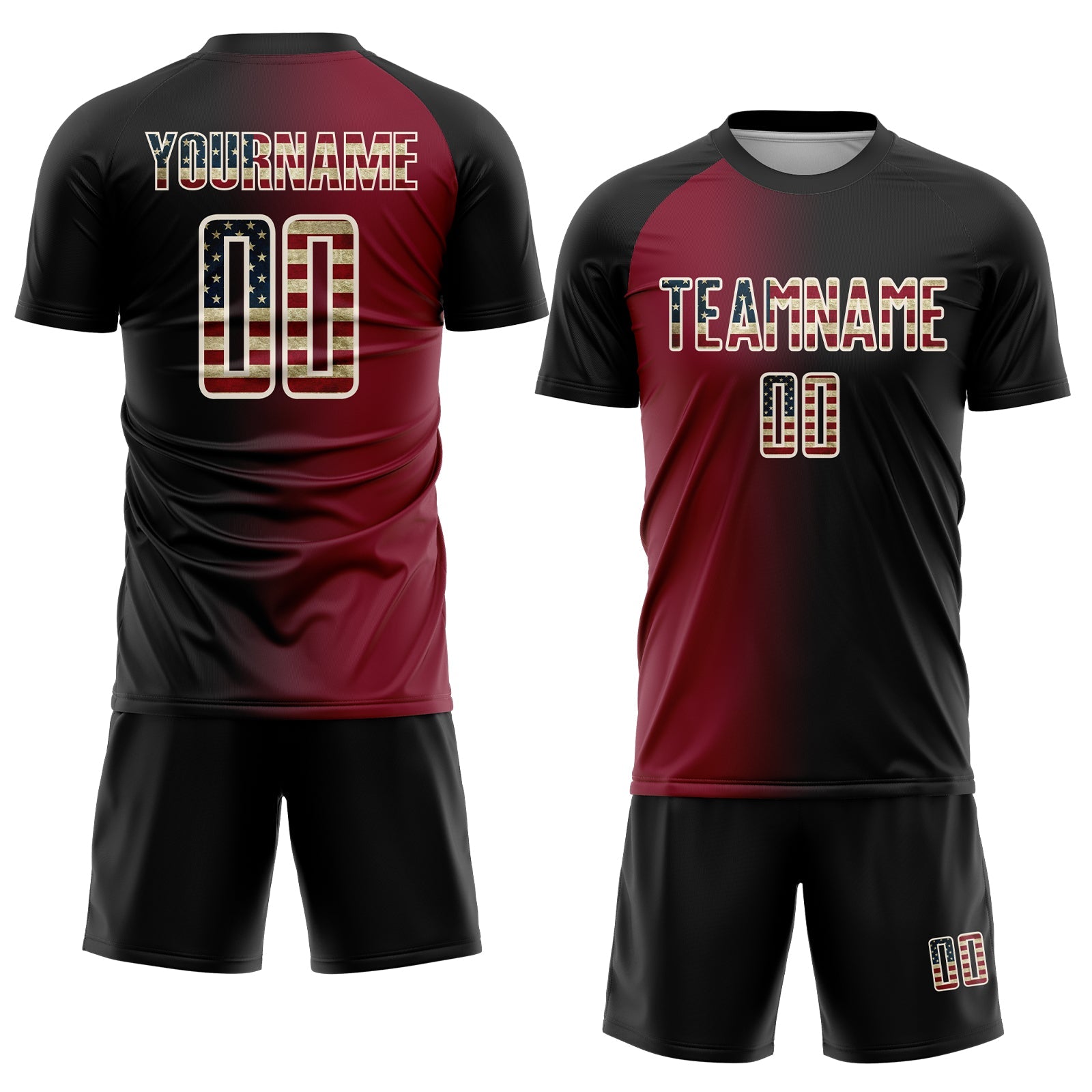 Custom Black Vintage USA Flag Crimson-Cream Sublimation Gradient Fashion Soccer Uniform Jersey view 2