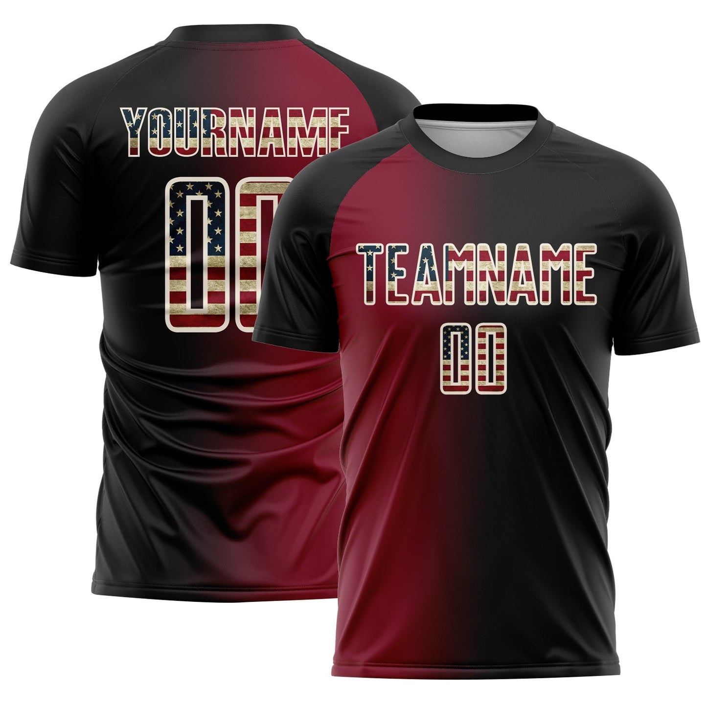Custom Black Vintage USA Flag Crimson-Cream Sublimation Gradient Fashion Soccer Uniform Jersey - Main View